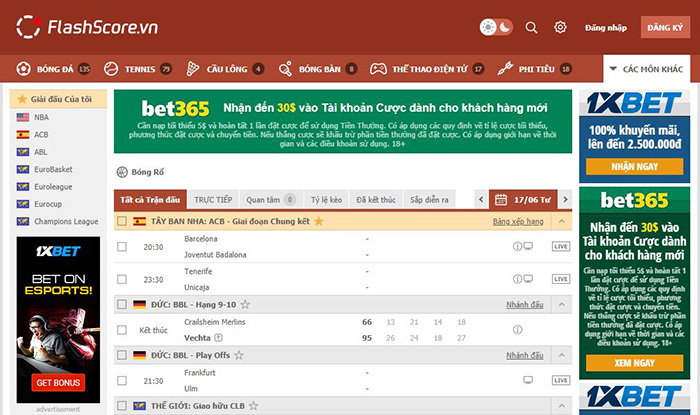 flashscore.vn - tỷ số bóng rổ trực tuyến